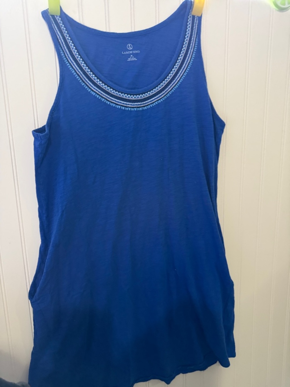 Lands' End Royal Blue embroidered Scoop Neck Tank style swim cover up